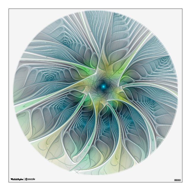 Flourish Fantasy Modern Blue Green Fractal Flower Wall Decal (Front)