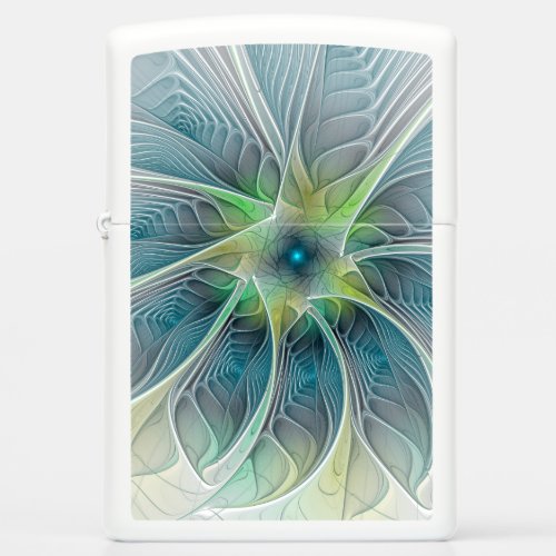 Flourish Fantasy Modern Blue Green Fractal Flower Zippo Lighter