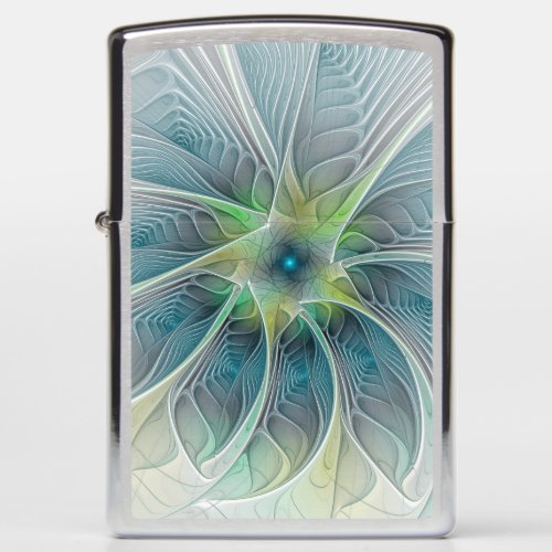 Flourish Fantasy Modern Blue Green Fractal Flower Zippo Lighter