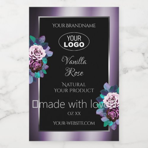 Flourish Floral Purple Black Product Labels Logo