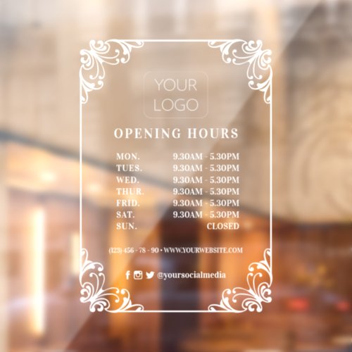 Flourish Frame Custom Business Logo Opening Hours Window Cling