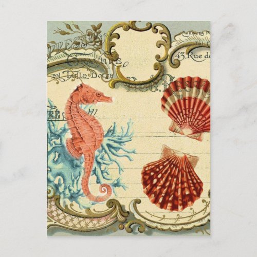 flourish french modern vintage seashell seahorse postcard