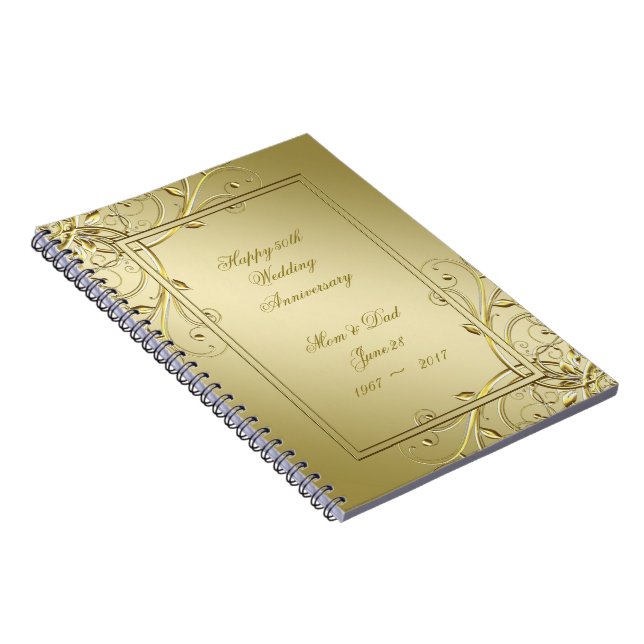 Flourish Gold 50th Golden Wedding Anniversary Notebook (Right Side)