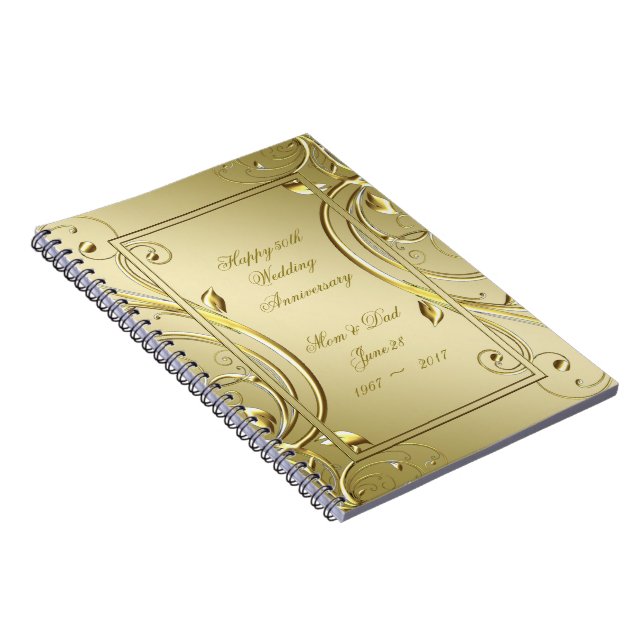 Flourish Gold 50th Golden Wedding Anniversary Notebook (Right Side)