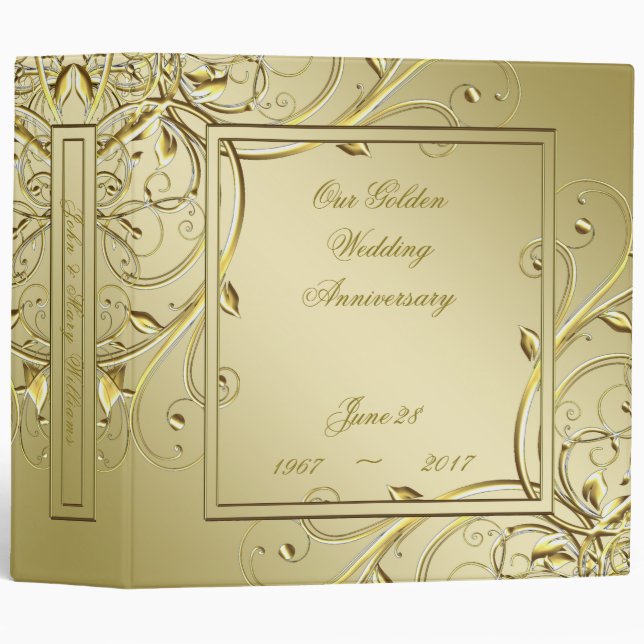 Flourish Gold 50th Wedding Anniversary 3 Ring Binder (Front/Spine)