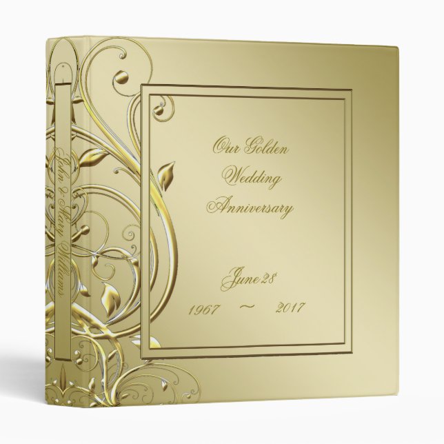 Flourish Gold 50th Wedding Anniversary 3 Ring Binder (Front/Spine)
