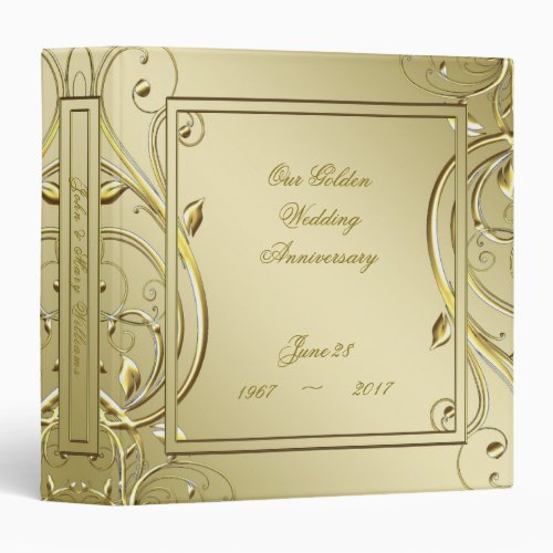 Flourish Gold 50th Wedding Anniversary 3 Ring Binder