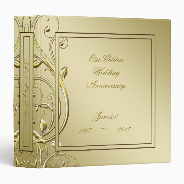 Flourish Gold 50th Wedding Anniversary 3 Ring Binder (Front/Spine)