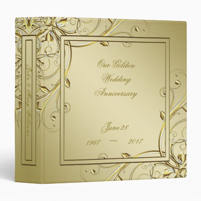 Flourish Gold 50th Wedding Anniversary 3 Ring Binder (Front/Spine)