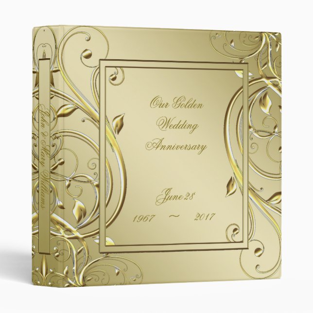 Flourish Gold 50th Wedding Anniversary 3 Ring Binder (Front/Spine)