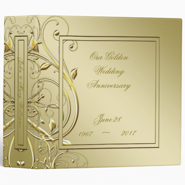Flourish Gold 50th Wedding Anniversary 3 Ring Binder (Front/Spine)