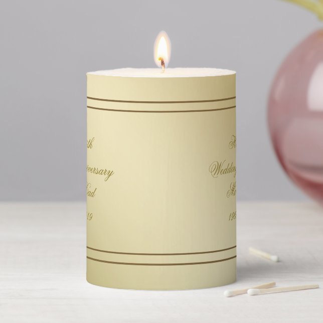 Flourish Gold 50th Wedding Anniversary 3x4 Pillar Candle (In Situ)