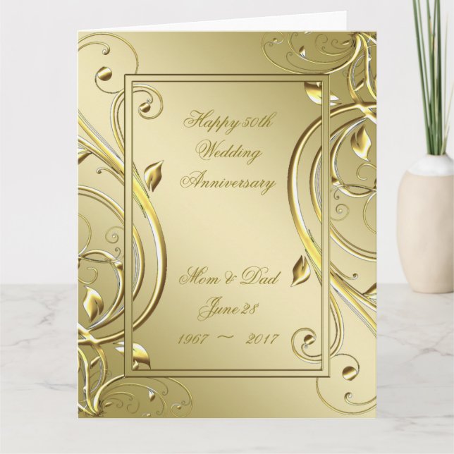 Flourish Gold 50th Wedding Anniversary 8.5 x 11 Card (Front)