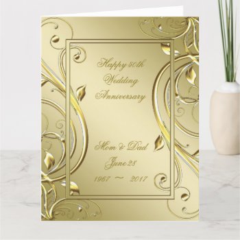 Flourish Gold 50th Wedding Anniversary 8.5 X 11 Card by CreativeCardDesign at Zazzle