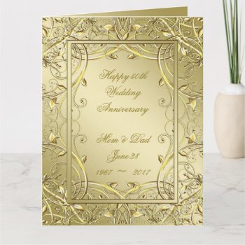 Flourish Gold 50th Wedding Anniversary 8.5x11 Card by CreativeCardDesign at Zazzle