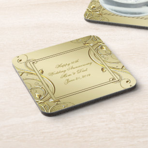 Flourish Gold 50th Wedding Anniversary Beverage Coaster