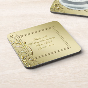 Flourish Gold 50th Wedding Anniversary Beverage Coaster
