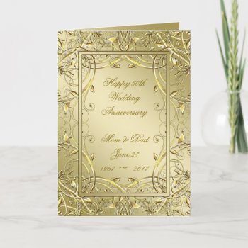 Flourish Gold 50th Wedding Anniversary Card by CreativeCardDesign at Zazzle