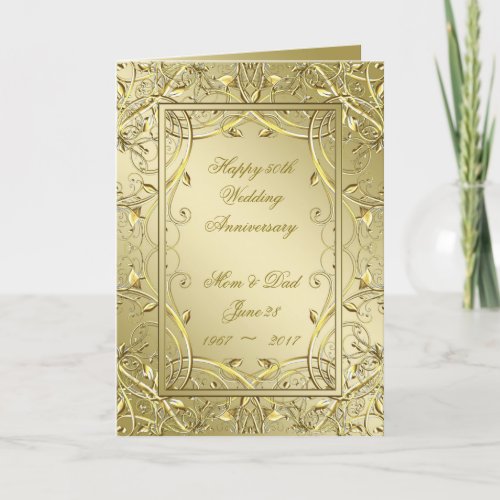 Flourish Gold 50th Wedding Anniversary Card