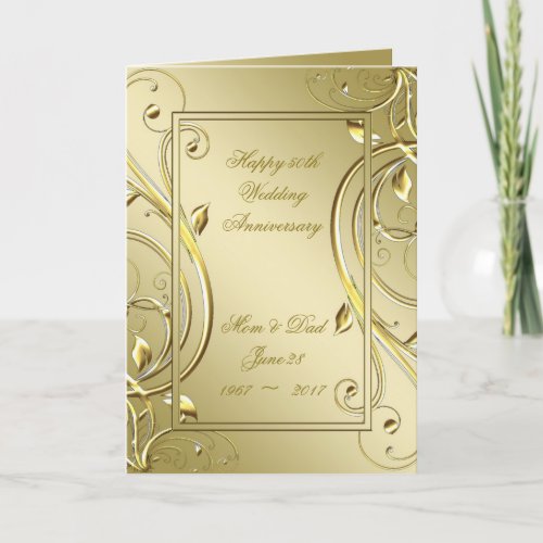 Flourish Gold 50th Wedding Anniversary Card
