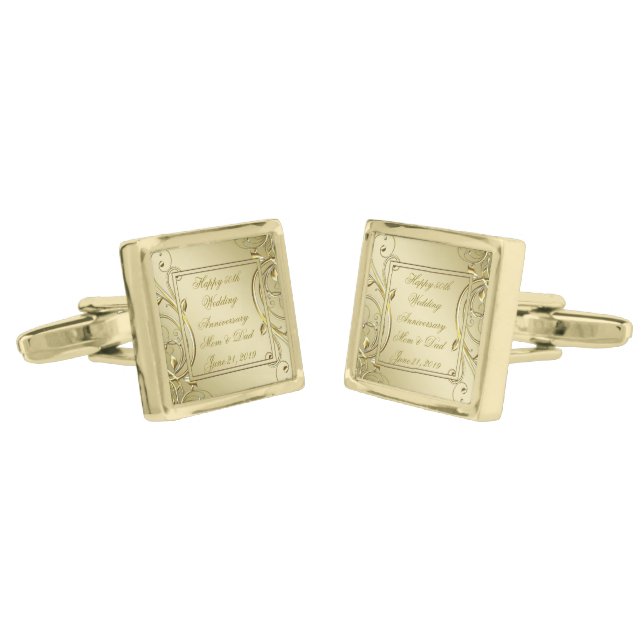 Flourish Gold 50th Wedding Anniversary Cufflinks (Angled)