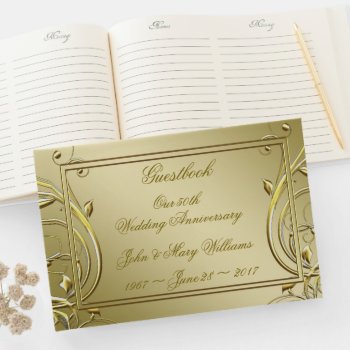 Flourish Gold 50th Wedding Anniversary Guest Book by Digitalbcon at Zazzle
