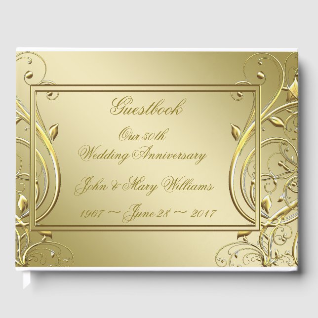 Flourish Gold 50th Wedding Anniversary Guest Book (Front)
