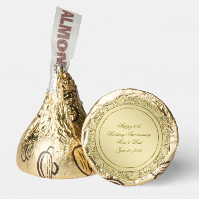 Flourish Gold 50th Wedding Anniversary Hershey®'s Kisses® (Front)