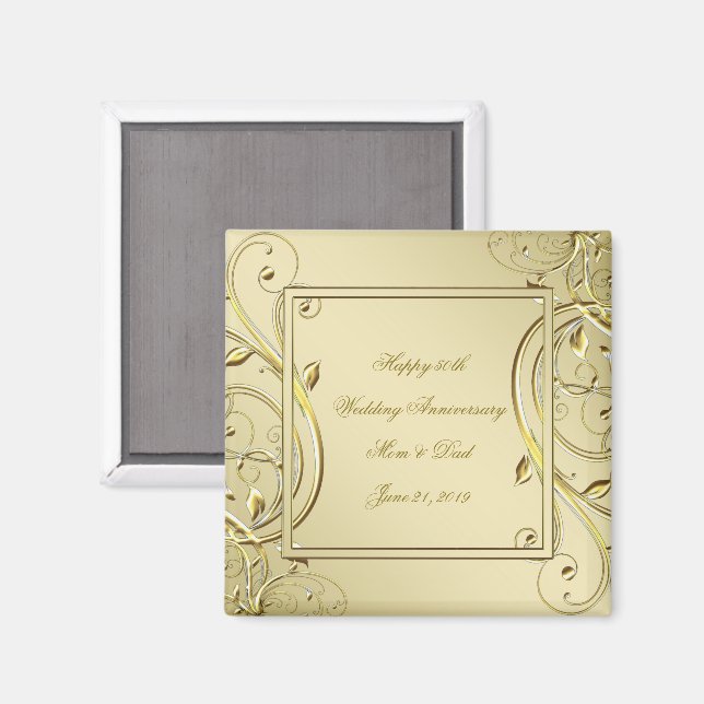 Flourish Gold 50th Wedding Anniversary Magnet (Front/Back)