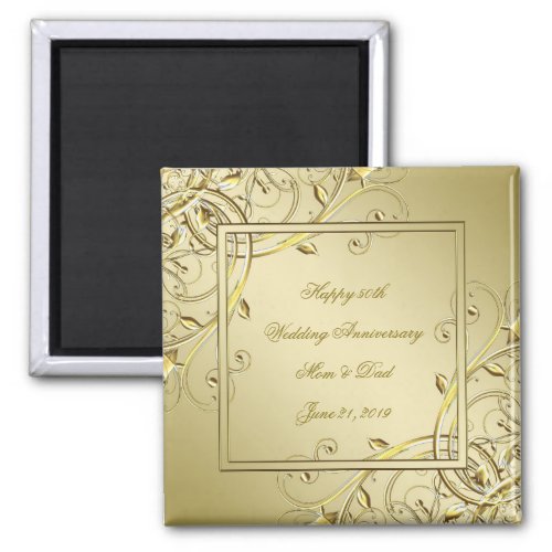 Flourish Gold 50th Wedding Anniversary Magnet