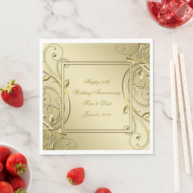 Flourish Gold 50th Wedding Anniversary Napkins (Insitu)