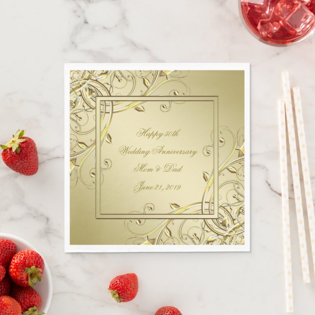 Flourish Gold 50th Wedding Anniversary Napkins (Insitu)