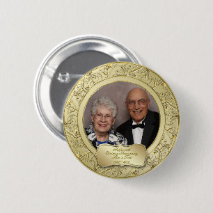 Flourish Gold 50th Wedding Anniversary Photo Button