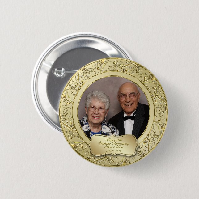 Flourish Gold 50th Wedding Anniversary Photo Button (Front & Back)
