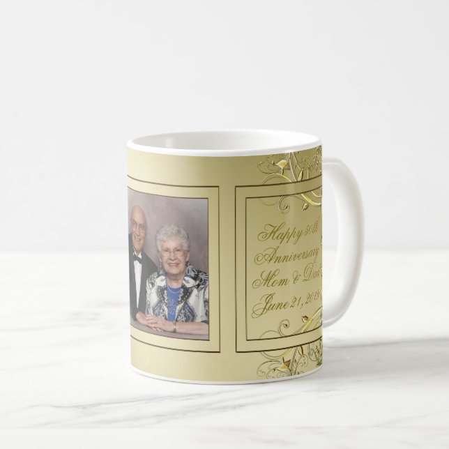 Flourish Gold 50th Wedding Anniversary Photo Coffee Mug (Front Right)