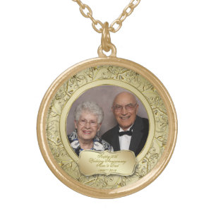 Flourish Gold 50th Wedding Anniversary Photo Plated Necklace