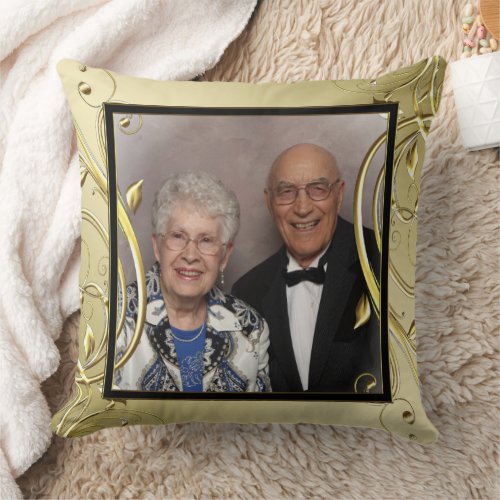 Flourish Gold 50th Wedding Anniversary Photo Throw Pillow