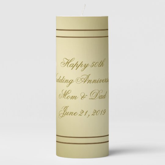 Flourish Gold 50th Wedding Anniversary Pillar Candle