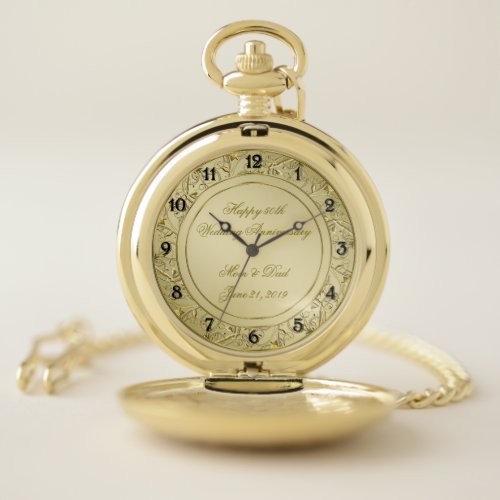 Flourish Gold 50th Wedding Anniversary Pocket Watch