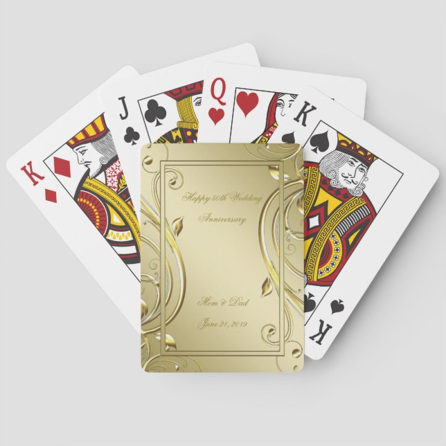 Flourish Gold 50th Wedding Anniversary Poker Cards (Back)