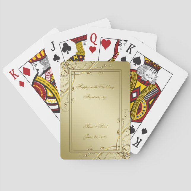 Flourish Gold 50th Wedding Anniversary Poker Cards (Back)