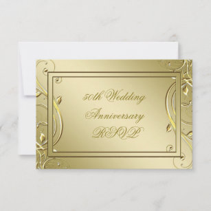 5 PERSONALISED GOLDEN WEDDING ANNIVERSARY RSVP REPLY CARDS WITH ENVS CHAMPS 