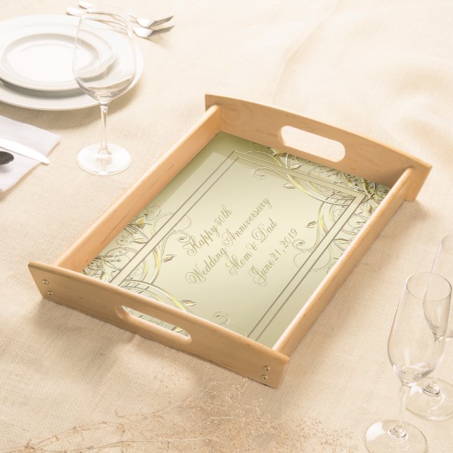 Flourish Gold 50th Wedding Anniversary Serving Tray (Front)