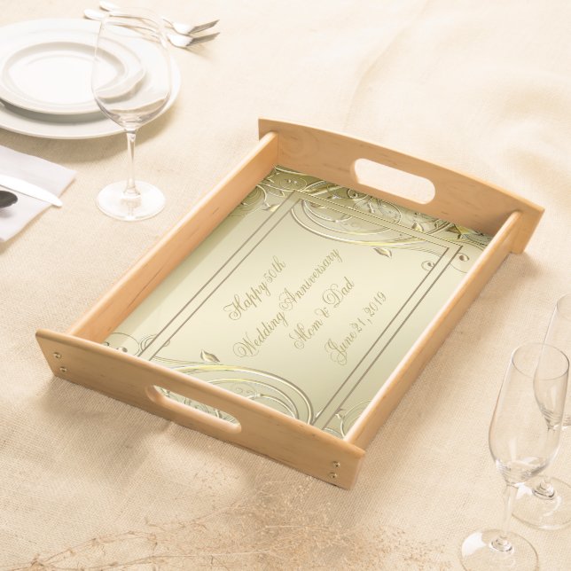 Flourish Gold 50th Wedding Anniversary Serving Tray (Front)