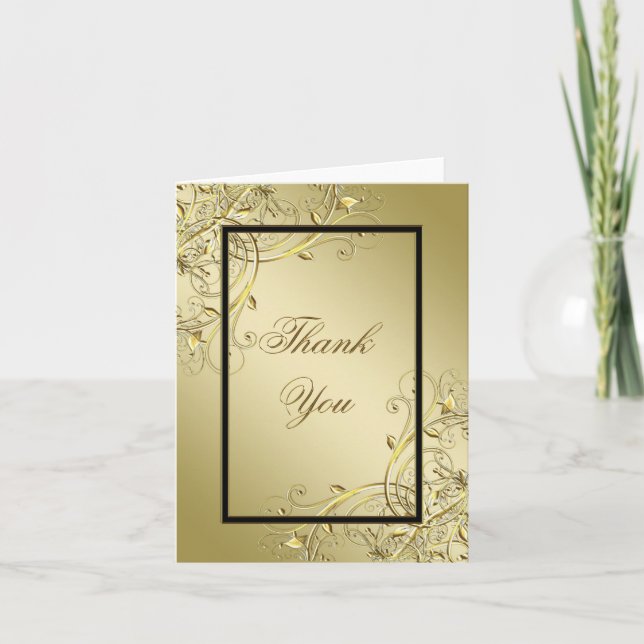 Flourish Gold 50th Wedding Anniversary Thank You Note Card (Front)