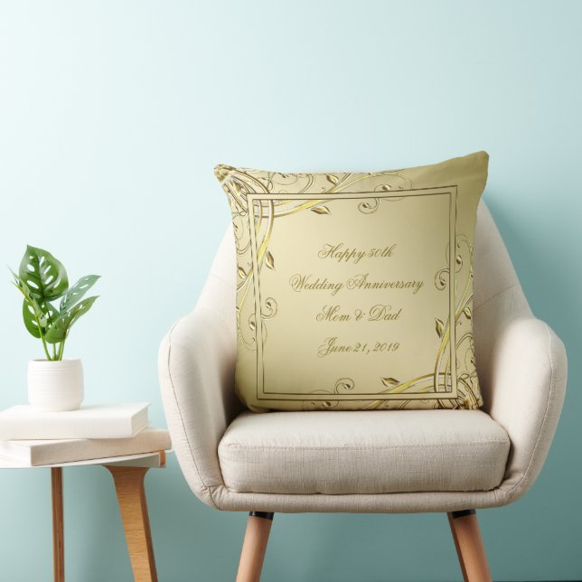 Flourish Gold 50th Wedding Anniversary Throw Pillow (Chair)