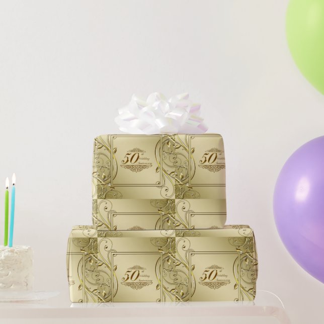 Flourish Gold 50th Wedding Anniversary Wrapping Paper (Party Gifts)