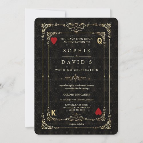 Flourish Gold Art Deco Casino Vegas Poker Wedding Invitation