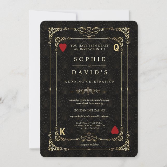 Flourish Gold Art Deco Casino Vegas Poker Wedding Invitation (Front)