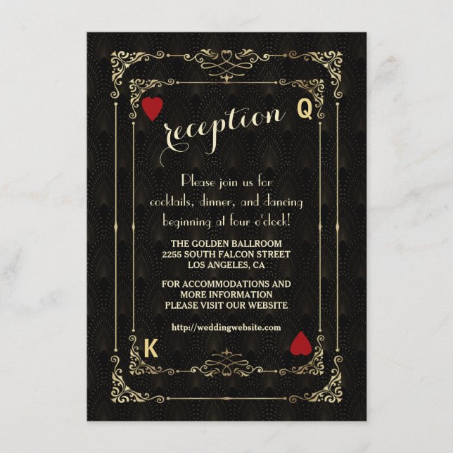 Flourish Gold Art Deco Casino Wedding Details Enclosure Card (Front)